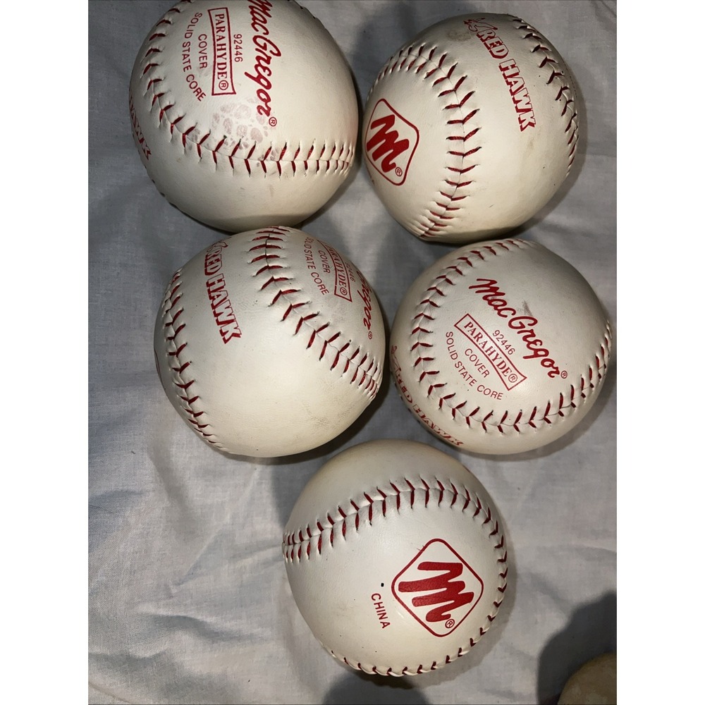 Lot of 5 MacGregor Softballs No.92446 Parahyde Cover, Solid State Core, Red Hawk